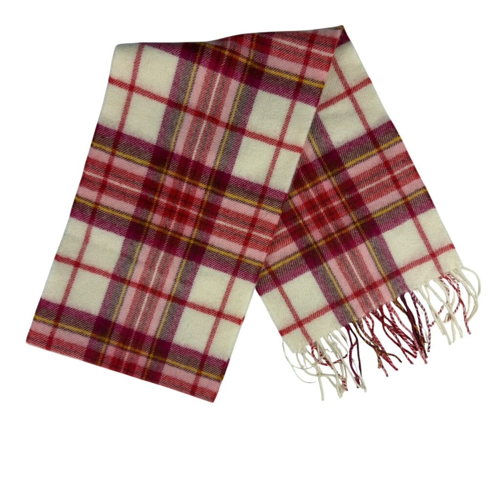 Lochcarron of Scotland 100% Lambswool Scarf Pink Red Cream Plaid 9x68